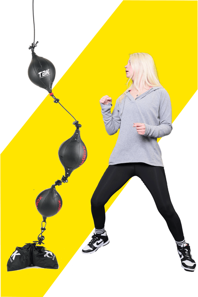 Triboxking Train anywhere fitness solution, Woman using boxing balls